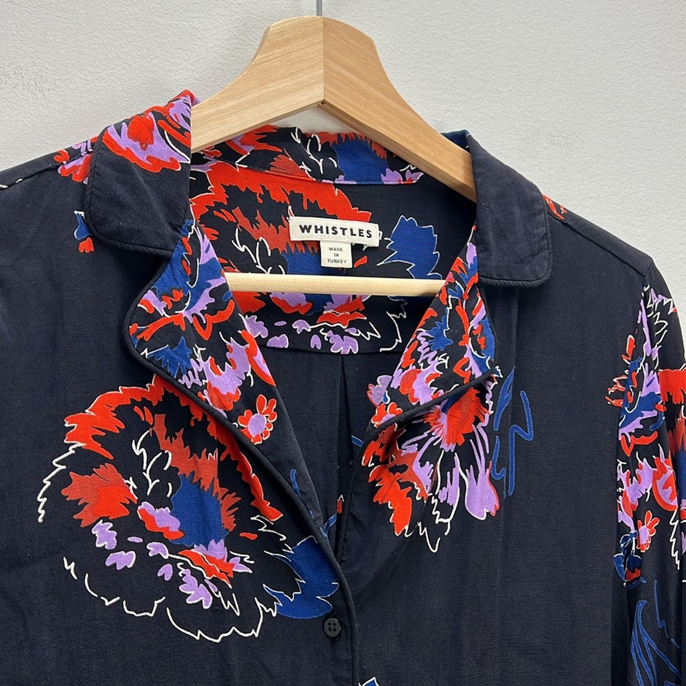 Whistles Blouse Top Freya Hibiscus Floral Dress Shirt Womens Small Designer Bold - Picture 3 of 9